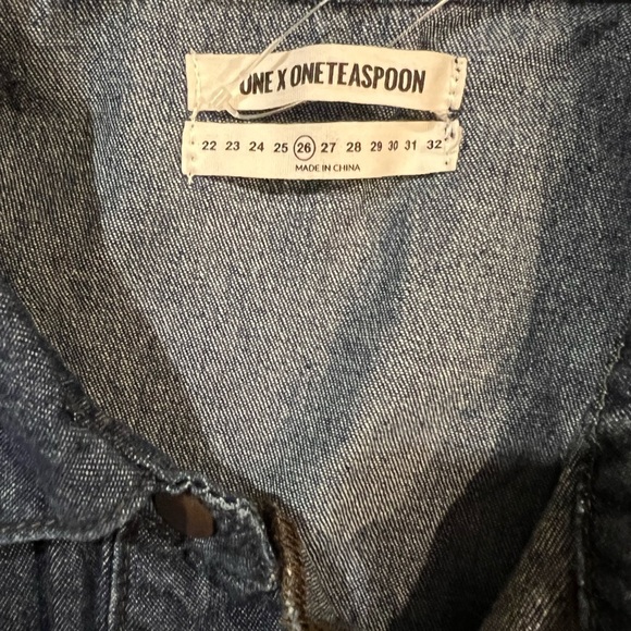 One X One Teaspoon Blue Denim Utility Jumpsuit Size 26 NWOT Cutout back raw hem - Picture 5 of 8